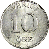 SWEDEN Gustaf V Silver 1935 G 10 Öre CHOICE UNC KM# 780 (22 141)