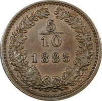 Austria Franz Joseph I Copper 1885 5/10 Kreuzer  XF KM# 2183 (21 340)