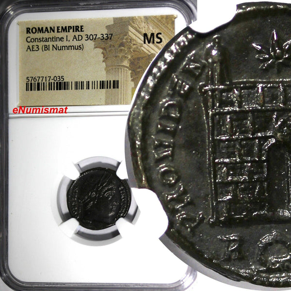 Roman Empire Constantine I BI Nummus AD 307-337 AE3 BI Nummus Castle NGC MS (5)