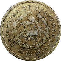 Guatemala Silver 1955 25 Centavos Mintage-408,574 27mm KM# 258 (22 577)