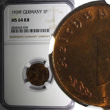 Germany-Third Reich Bronze 1939 F 1 Reichspfennig NGC MS64 RB KM# 89 (040)