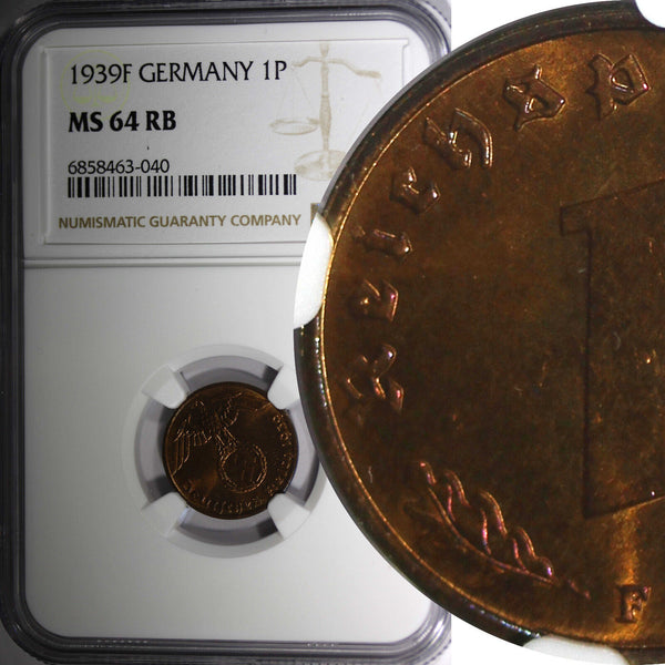 Germany-Third Reich Bronze 1939 F 1 Reichspfennig NGC MS64 RB KM# 89 (040)
