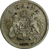 Sweden Oscar II Silver 1898 EB 1 Krona aVF Condition SCARCE KM#760