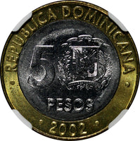 Dominican Republic Sánchez 2002 5 Pesos Magnetic NGC MS66 GEM BU KM# 89 (041)