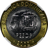 Dominican Republic Sánchez 2002 5 Pesos Magnetic NGC MS66 GEM BU KM# 89 (041)