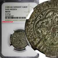 GERMANY.Saxe-Meisen Silver (1440-64) 1 Shieldgrosch NGC AU53 (2.47g) SCARCE (07)
