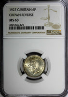 Great Britain George V (1910-1936) Silver 1927 6 Pence NGC MS63 CROWN KM# 828