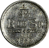 Sweden Oscar I Silver 1852 AG 1/32 Riksdaler  Mintage-480,000 UNC KM# 681 (769)