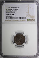 Mexico-Revolutionary PUEBLA  TETELA 1915 2 Centavos NGC MS62 BN KM# 759 (17)