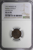 Mexico-Revolutionary PUEBLA  TETELA 1915 2 Centavos NGC MS62 BN KM# 759 (17)