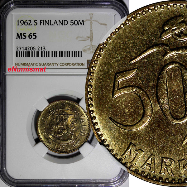 Finland 1962 S 50 Markkaa NGC MS65 Better Date Mint-405,000 LAST YEAR KM# 40 (3)