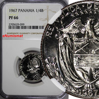 Panama Copper-Nickel PROOF 1967 1/4 Balboa NGC PF66 Mint-20,000 KM# 11.2a (099)