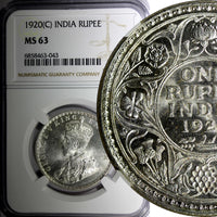 India-British George V Silver 1920 (C) Rupee NGC MS63 Calcutta Mint KM# 524 (43)