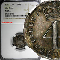GREAT BRITAIN George II Silver 1737 Maundy Set (4 Coin) NGC MS62,AU58 TOP GRADED