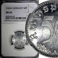 Germany - Third Reich 1943 A 50 Reichspfennig WWII Issue NGC MS63 KM# 96 (07)