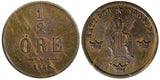 Sweden Oscar I Bronze 1858 1/2 Ore RED-BROWN UNC KM# 686 (21 887)