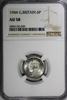 Great Britain George VI Silver 1944 6 Pence NGC AU58 KM# 852 (009)
