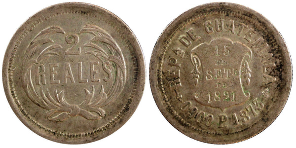 GUATEMALA Silver 1873 P  2 Reales 24mm Paz Duran KM# 149 (23 311)