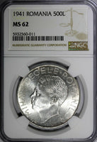 Romania Mihai I Silver 1941 500 Lei Bessarabia Reunion 37 mm NGC MS62 KM# 60 (1)