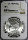 Romania Mihai I Silver 1941 500 Lei Bessarabia Reunion 37 mm NGC MS62 KM# 60 (1)