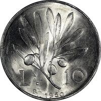 Italy Aluminium 1950 R 10 Lire Pegasus UNC Condition KM# 90 (20 363)