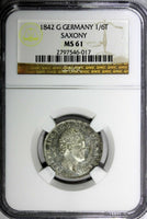 German States SAXONY-ALBERTINE Silver 1842 G 1/6 Thaler NGC MS61 KM# 1161 (017)