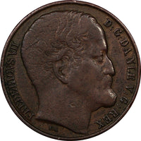 Denmark Frederik VII Copper 1852 FK//VS Rigsbankskilling 1 YEAR SCARCE KM# 754