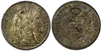 Peru Silver 1914 FG 1/5 Sol BETTER DATE Mintage-10,000 Toned KM# 205.2 (20 550)