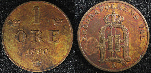 Sweden Oscar II Bronze 1890 1 Öre  Large letters KM# 750  (23 162)