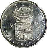 SWEDEN Gustaf VI Silver 1959 TS 2 Kronor NGC MS64 KM# 827 (015)