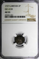 Great Britain George II Silver 1737 2 Pence Maundy NGC AU53 TOP GRADED KM568(1)