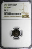 Great Britain George II Silver 1737 2 Pence Maundy NGC AU53 TOP GRADED KM568(1)