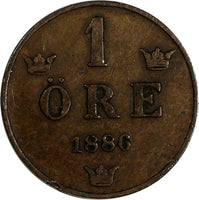 SWEDEN Oscar II (1872-1907) Bronze 1886 1 ORE Extra Large letters KM# 750 (819)