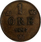 SWEDEN Oscar II (1872-1907) Bronze 1886 1 ORE Extra Large letters KM# 750 (819)