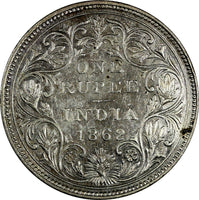 India-British Victoria Silver 1862 (B) Rupee Better Date KM# 473.1 (18 241)