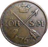 SWEDEN COPPER Adolf Frederick 1767 2 Ore,S.M  Low Mintage:467,000  KM#461