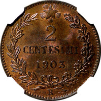 Italy Vittorio Emanuele III 1903 R 2 Centesimi NGC MS64 RB NICE RED KM# 38 (37)