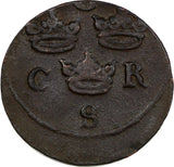 SWEDEN Charles X Gustav Copper 1657 1/4 Ore C.R.S SCARCE KM# 211 (20 998)