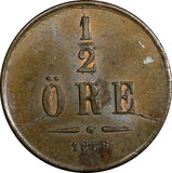 Sweden Oscar I Bronze 1858 1/2 Ore High Grade KM# 686 (21 884)