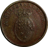 Denmark Frederik VI Copper 1818 1 Rigsbankskilling  XF+/AU Condition KM# 688