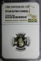 Switzerland PROOF 1982 1/2 Franc NGC PF68 ULTRA CAMEO Mintage-10,000 KM23a.2/083