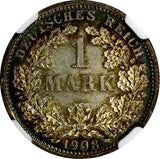 Germany-Empire Wilhelm II Silver 1908 D 1 Mark NGC UNC  Munich TONED KM14 (001)