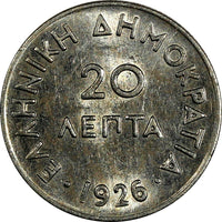 Greece Copper-Nickel 1926 20 Lepta aUNC KM# 67 (18 222)