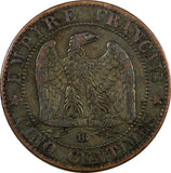 France Napoleon III Bronze 1865 BB. 5 Centimes SCARCE KM# 797.2