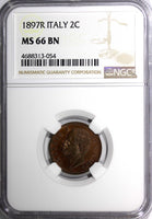 ITALY Umberto I Copper 1897 R 2 Centesimi NGC MS66 BN TOP GRADED KM# 30 (054)