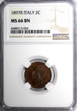 ITALY Umberto I Copper 1897 R 2 Centesimi NGC MS66 BN TOP GRADED KM# 30 (054)