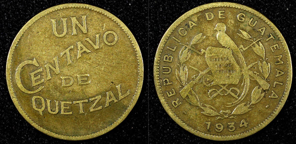 GUATEMALA Brass 1934 1 Centavo Royal British Mint  KM# 249 (22 826)