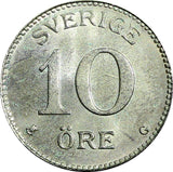 SWEDEN Gustaf V Silver 1934 G 10 Öre GEM BU TONED KM# 780 (21 901)