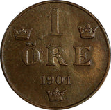 SWEDEN Oscar II Bronze 1901 1 ORE UNC Condition KM# 750 (18 462)