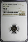 Great Britain George II Silver 1737 1 Penny NGC MS62 TOP GRADED KM# 567 (052)